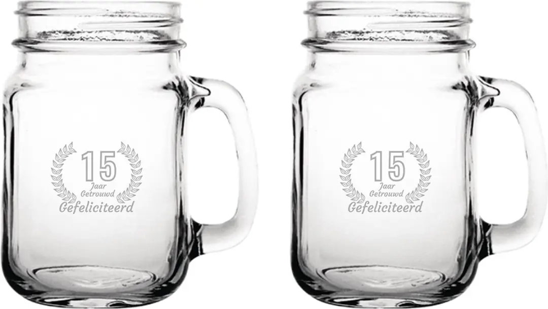 Gegraveerde set Drinkglazen 45cl Gefeliciteerd 15 jaar getrouwd