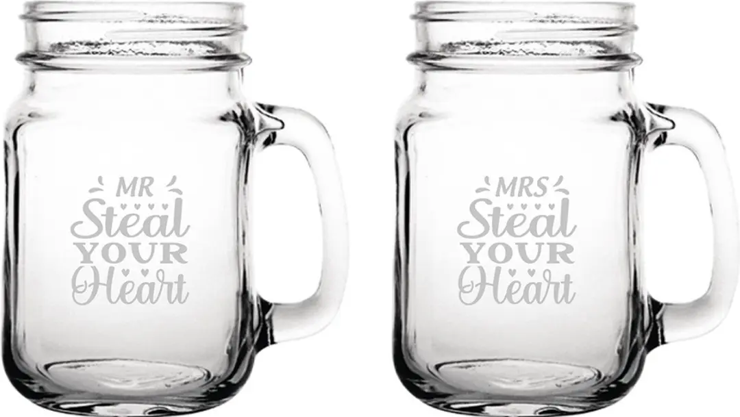 Gegraveerde set drinkglazen 45cl Mr. Steal your heart