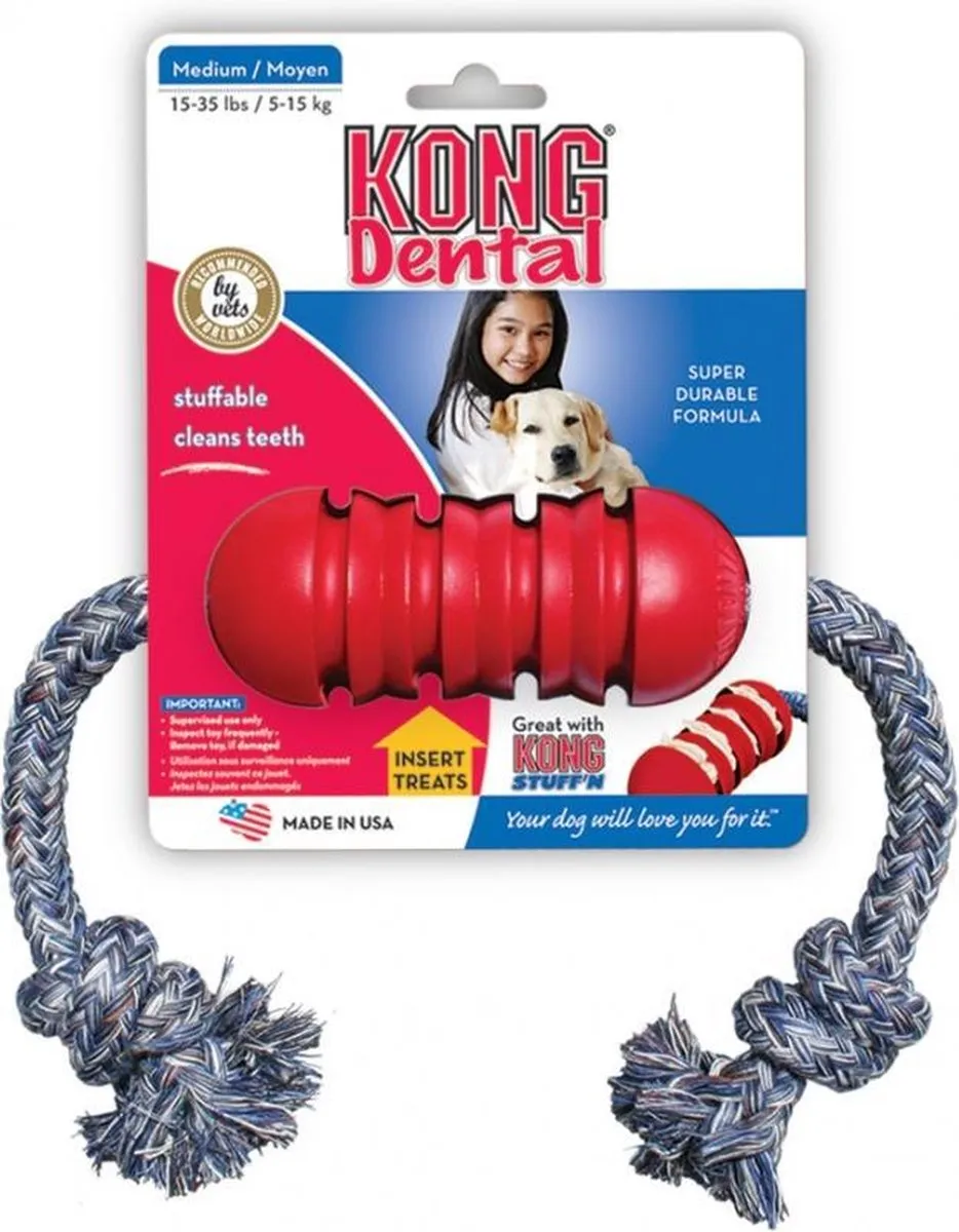 KONG Dental Met Touw S - 432x166x26mm - Zwart