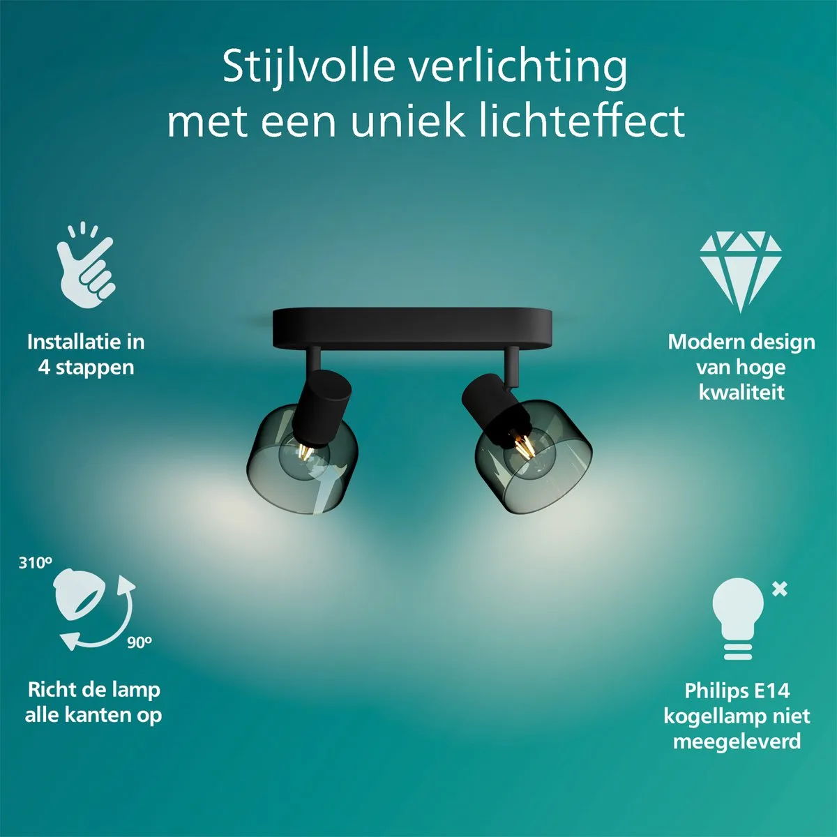 Philips Sleet Spot Plafondspot 2x25W - Zwart