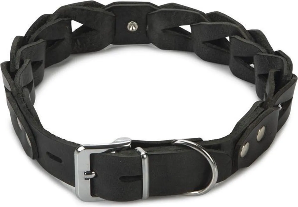 Beeztees Connex Hondenhalsband Leer Zwart 52-58cm x 30mm