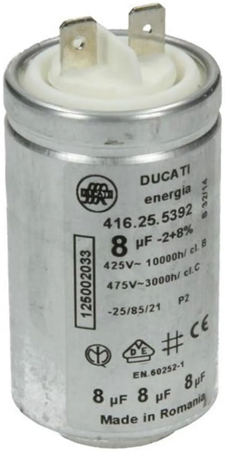AEG Electrolux Startcondensator 8 µF 450V Ducati Energia met Stekkers