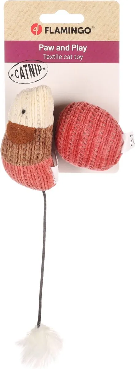 Flamingo Blaro Speelgoed Katten - Ps Blaro Muis + Bal Rood - 2 Stuks