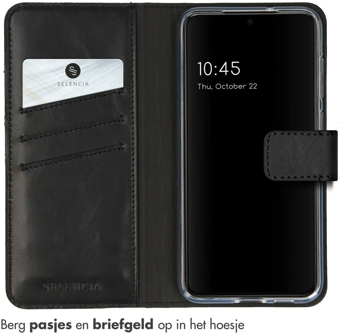 Selencia Hoesje Samsung Galaxy S23 - Echt Lederen Bookcase 3 Pasjes - Zwart