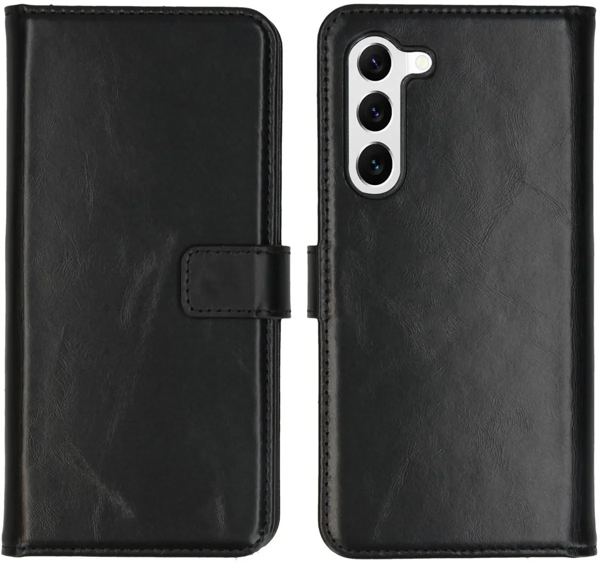 Selencia Hoesje Samsung Galaxy S23 - Echt Lederen Bookcase 3 Pasjes - Zwart