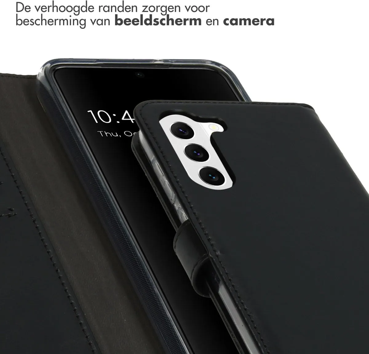 Selencia Hoesje Samsung Galaxy S23 - Echt Lederen Bookcase 3 Pasjes - Zwart