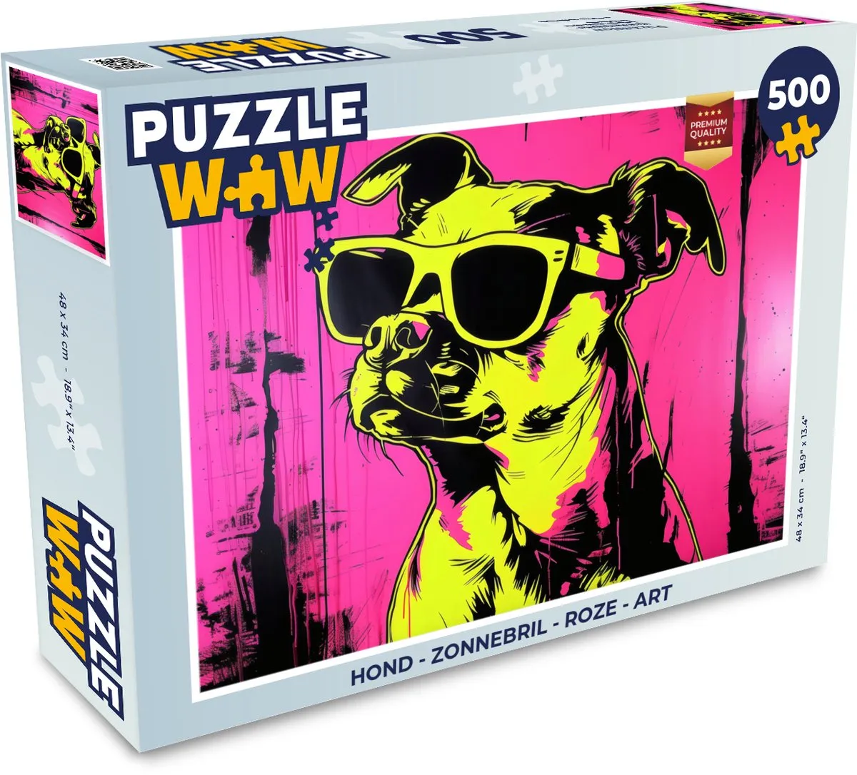 PuzzleWow Hond Zonnebril Legpuzzel 500 Stuks - Roze
