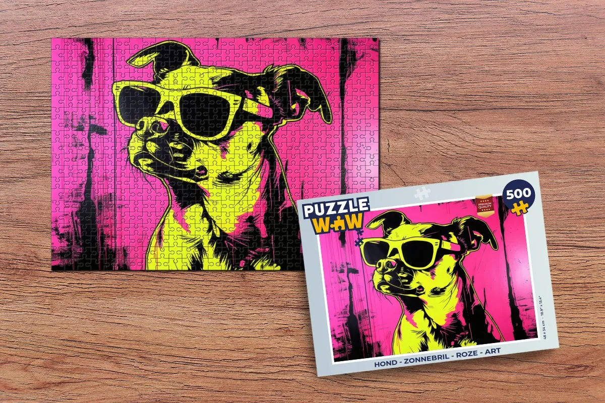 PuzzleWow Hond Zonnebril Legpuzzel 500 Stuks - Roze