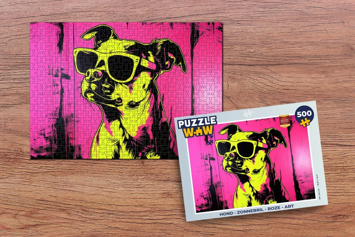 PuzzleWow Hond Zonnebril Legpuzzel 500 Stuks - Roze