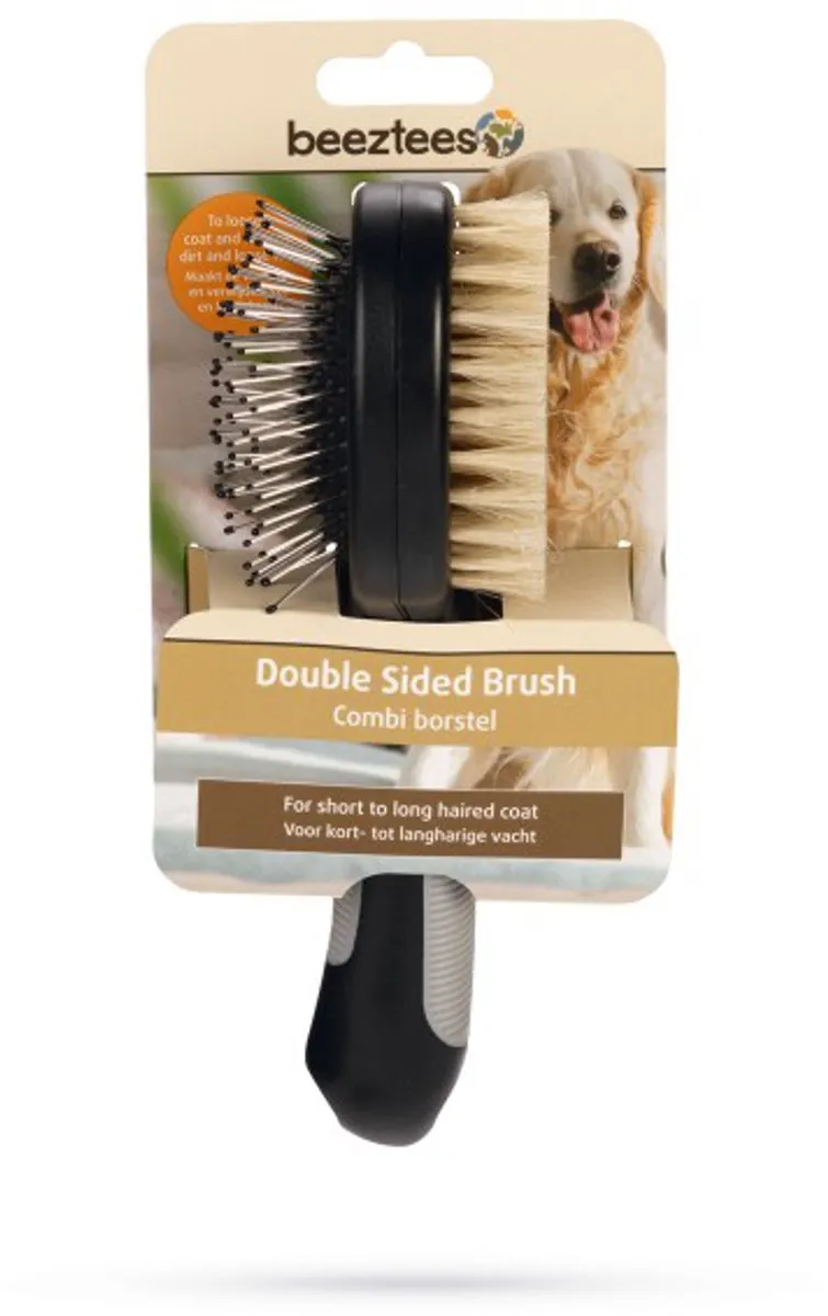Beeztees Combi Borstel Hondenverzorging - Groot 22,5cm - Zwart/Grijs
