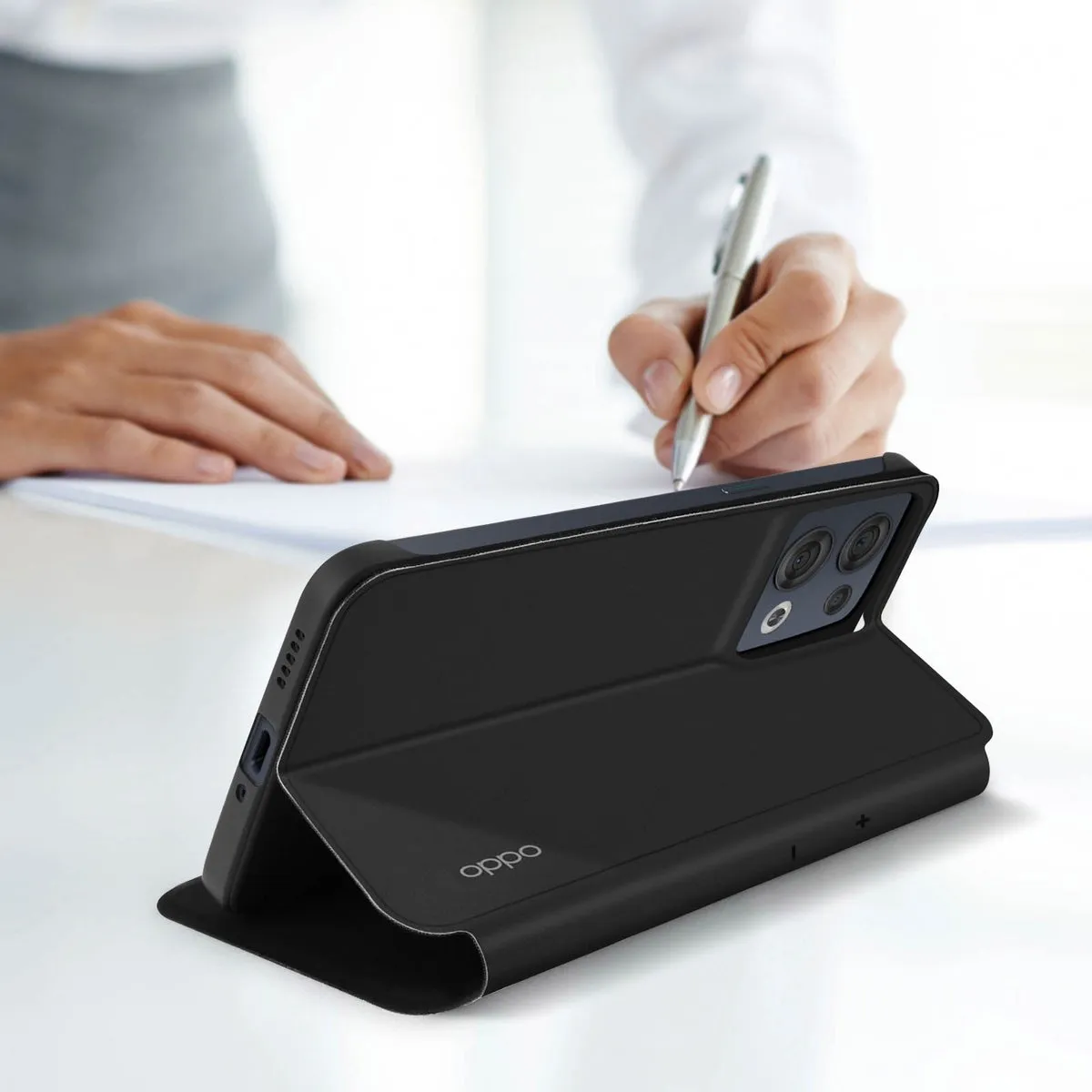 OPPO Reno 8 Hoesje met Kaarthouder - 4 Stuks - Zwart