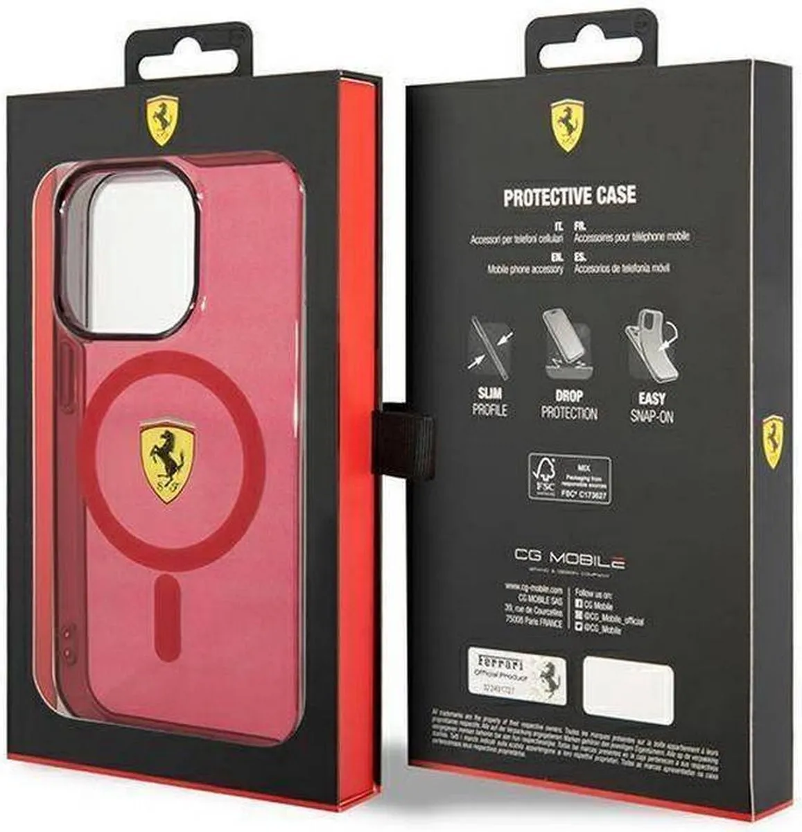 Ferrari Translucent Back Case - iPhone 14 Pro Max Rood - MagSafe