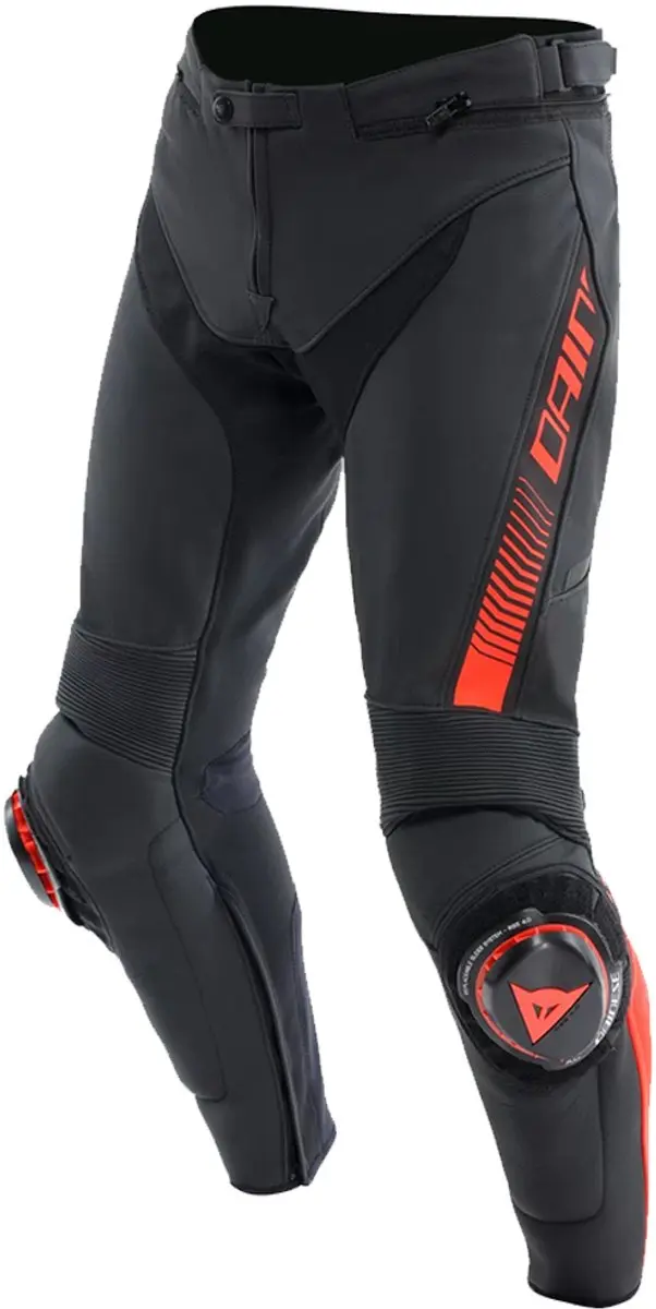 Dainese Super Speed Leather Broek Zwart Rood Fluo