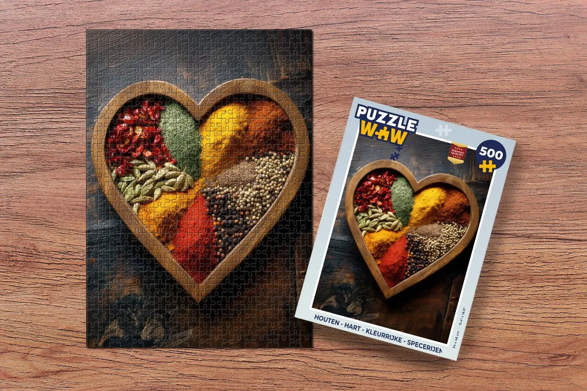 PuzzleWow Hart Specerijen Houten Legpuzzel 500 Stuks