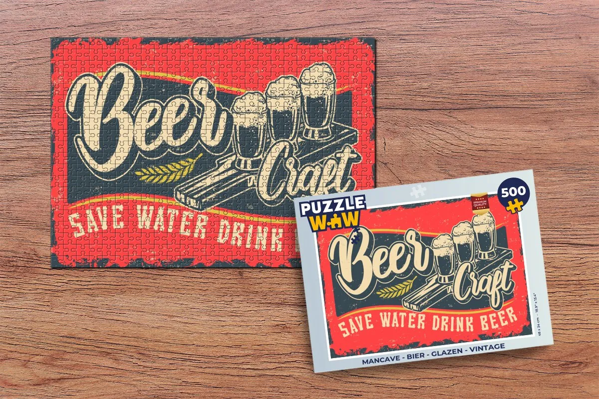 PuzzleWow Mancave Bier Glazen Legpuzzel 500 Stuks - Multicolor