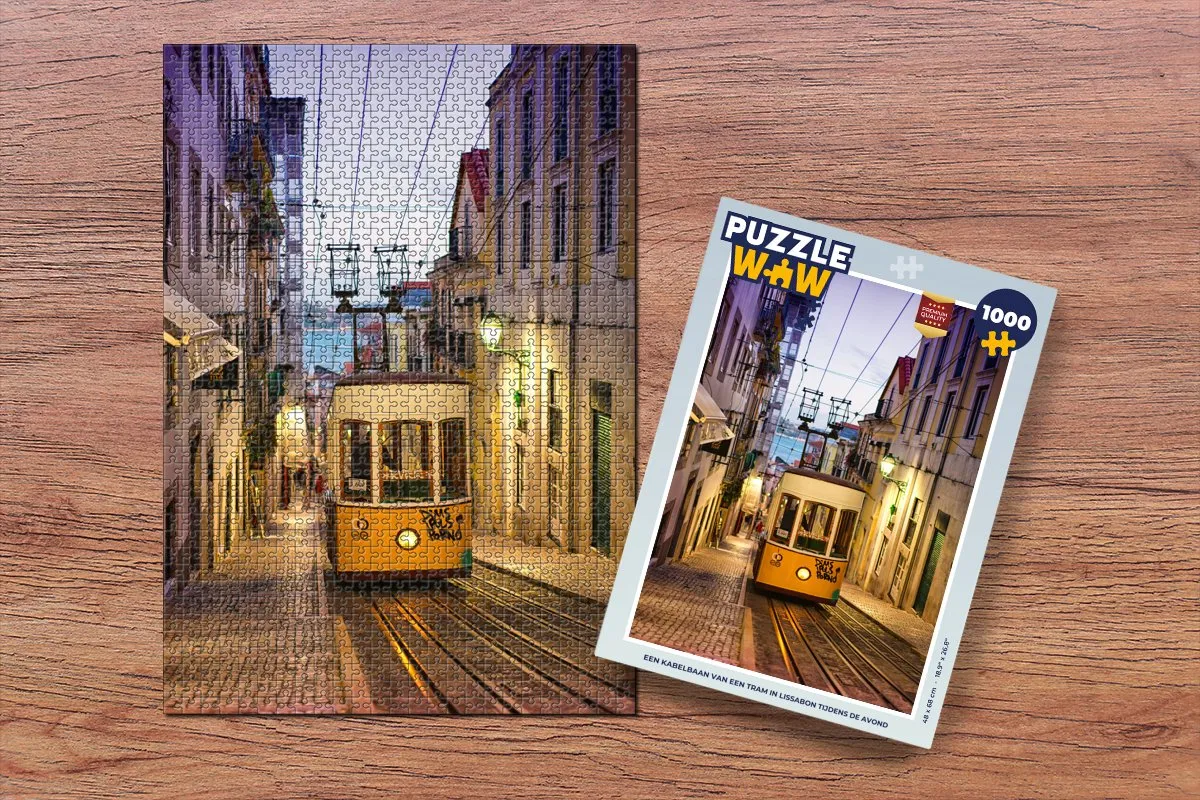 PuzzleWow Legpuzzel 1000 Stuks - Tram in Lissabon Avond Multicolor