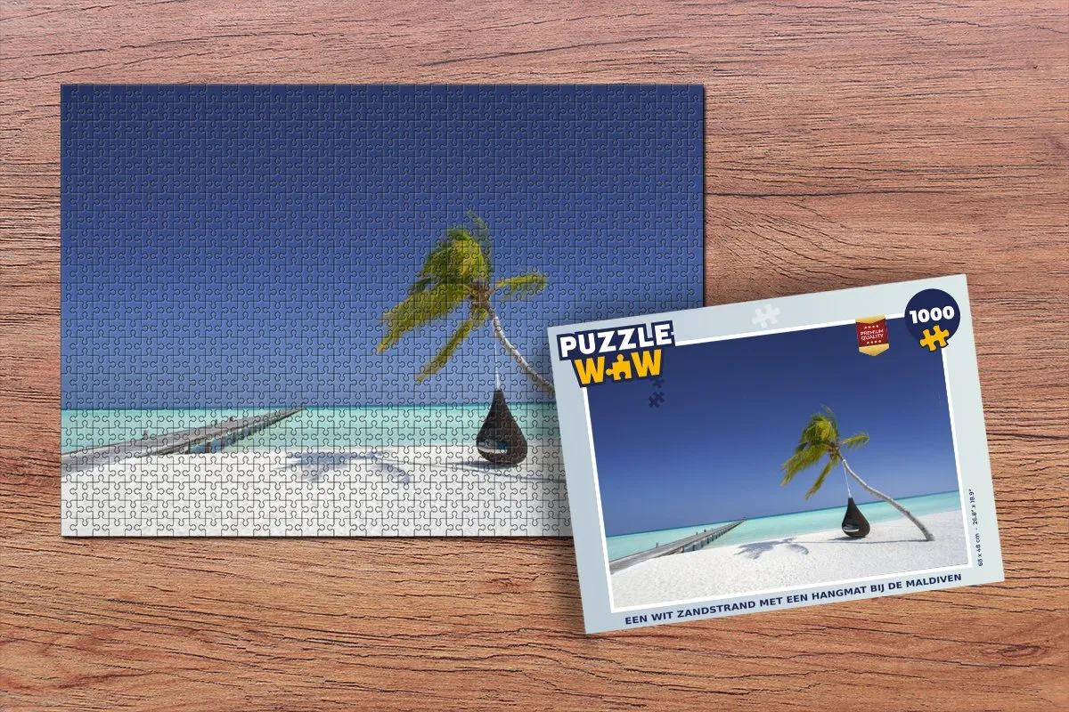 PuzzleWow Hangmat Strand Palmboom Legpuzzel 1000 Stuks - Multicolor