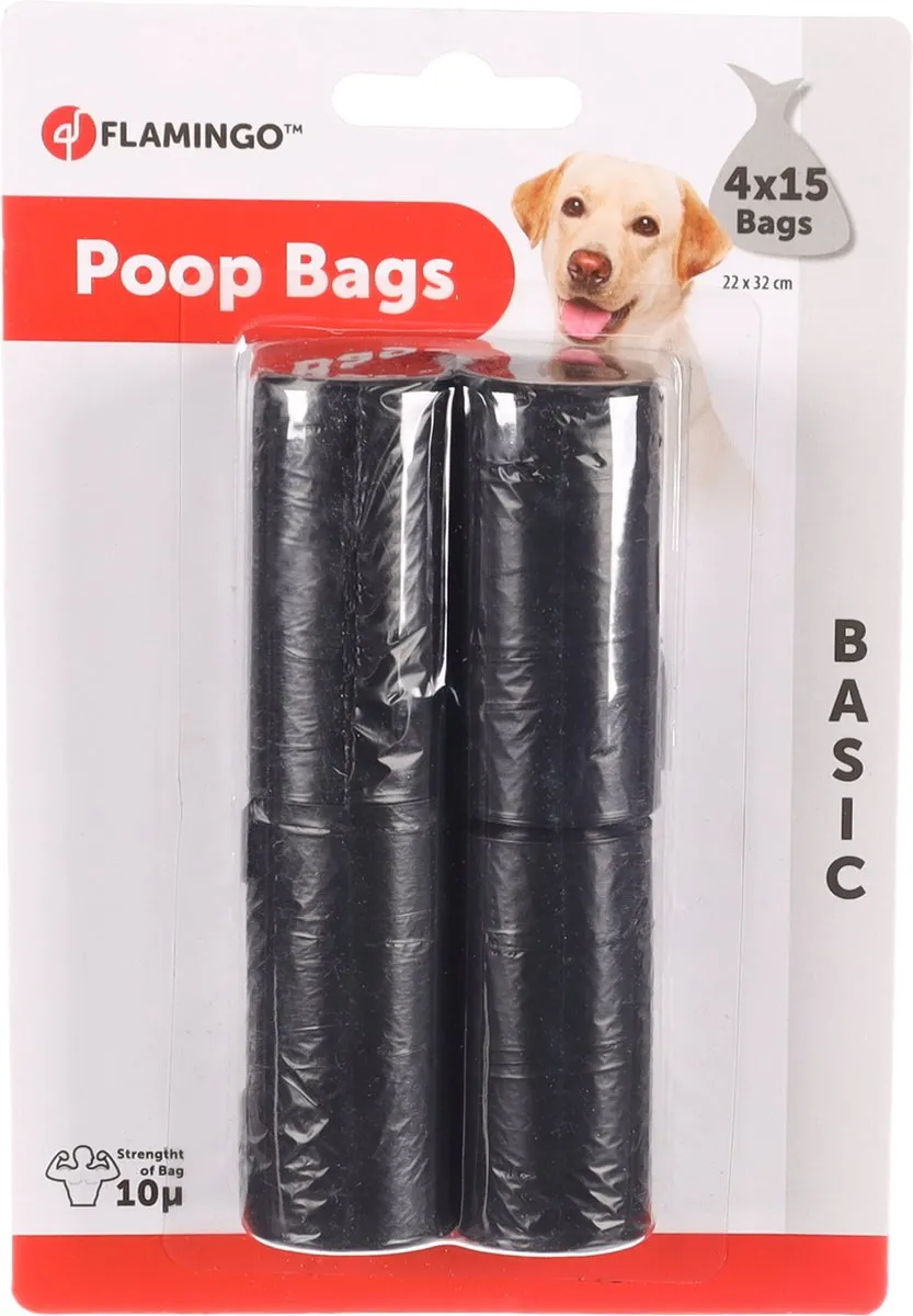 Flamingo Aloys Basic Poepzakjes Zwart - 60 Stuks