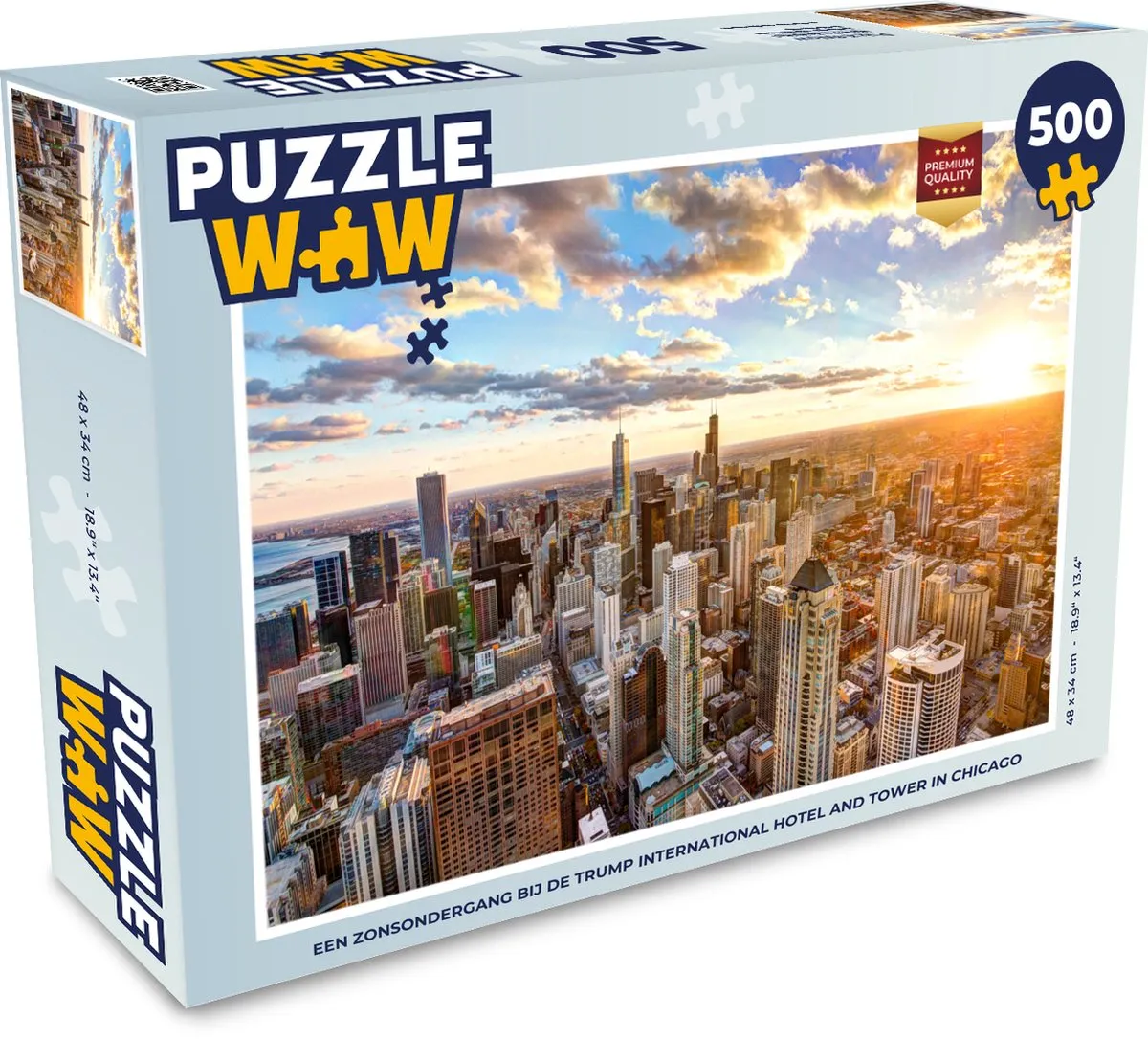 PuzzleWow Legpuzzel 500 Stuks - Zonsondergang Trump Tower Chicago - Multicolor