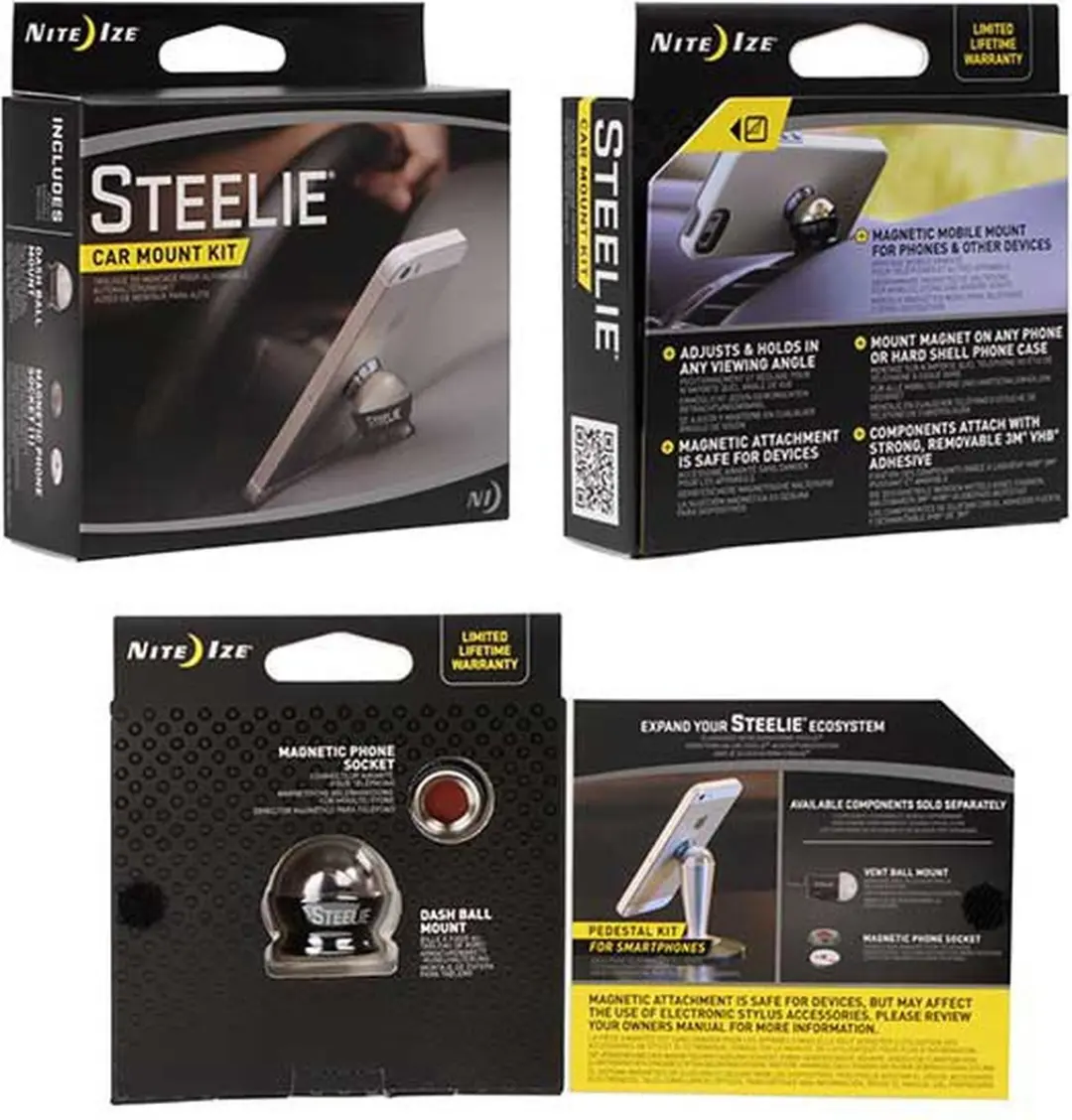 Nite Ize Steelie Car Mount Telefoonhouder - Zwart & zilver - afbeelding 2 van 6