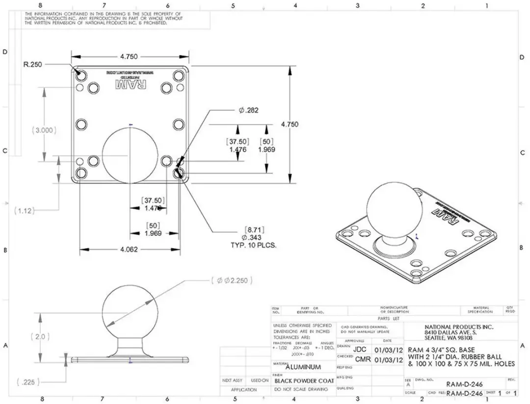 RAM Mounts RAM-D-246U Bevestigingsonderdeel - afbeelding 2 van 5