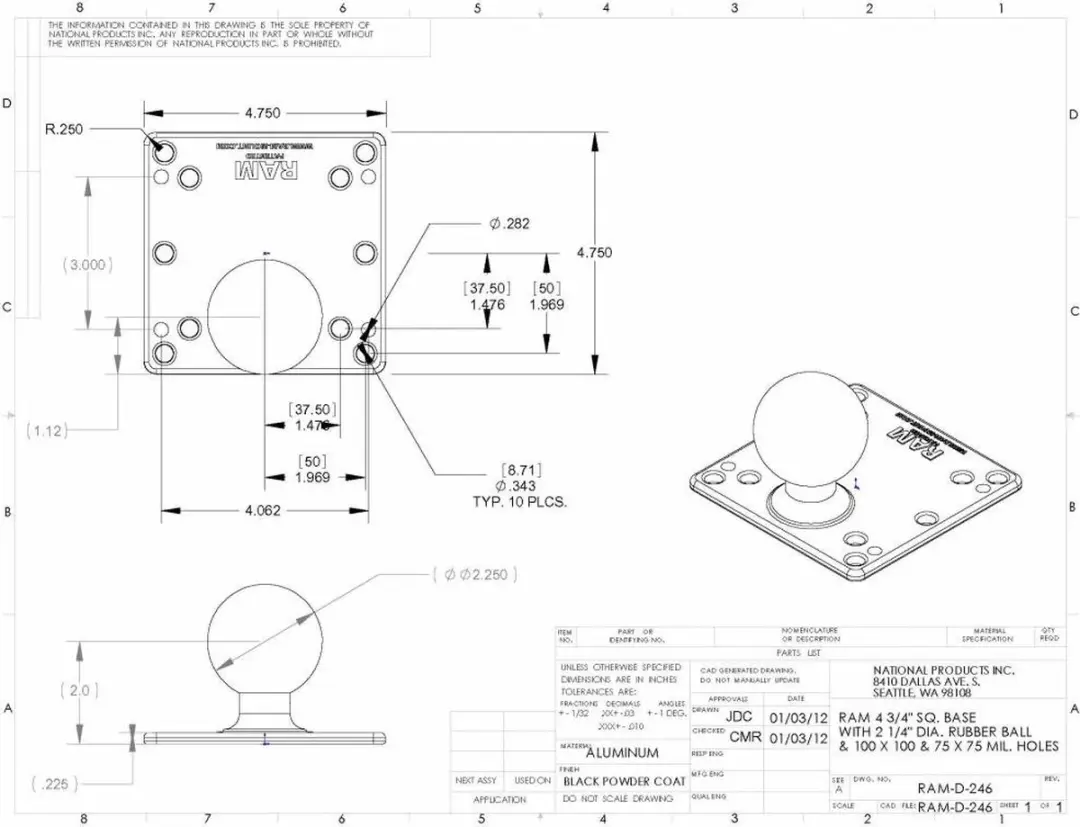RAM Mounts RAM-D-246U Bevestigingsonderdeel - afbeelding 3 van 5