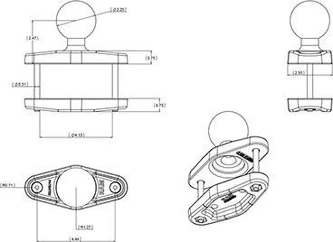 RAM Mounts RAM-D-247U-4 Bevestigingsvoet - Zwart - afbeelding 2 van 2