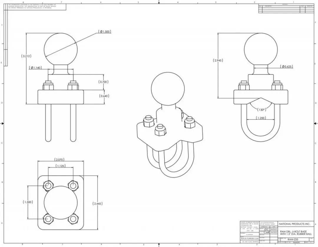 RAM Mounts RAM-101U-235 Dubbele Stangbeugel C-Kogel - Zwart - afbeelding 2 van 5