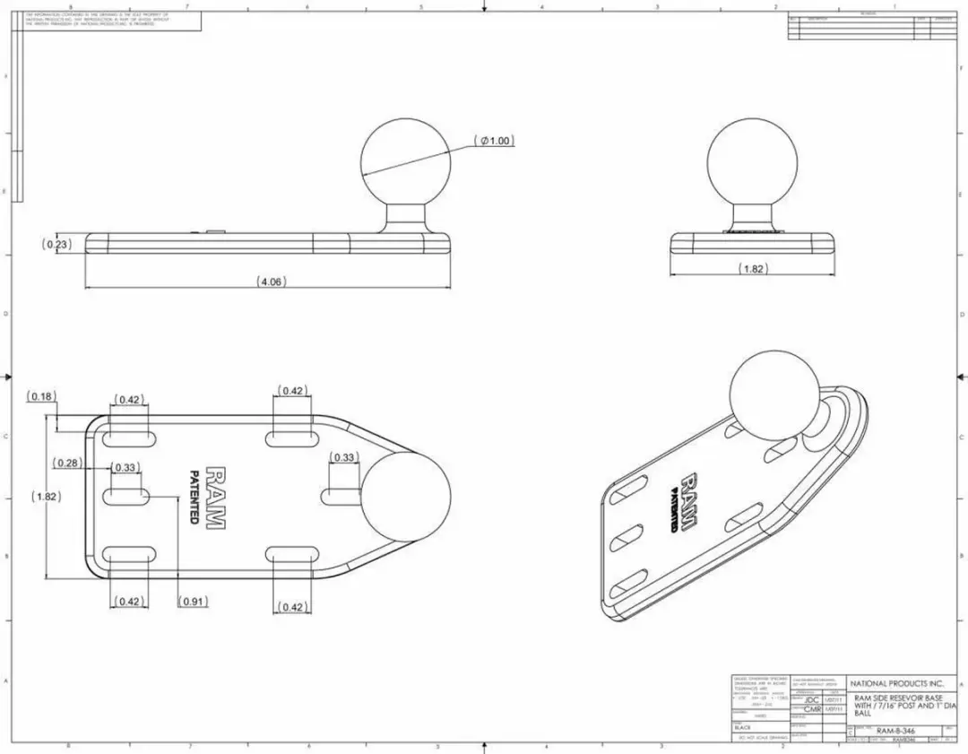 RAM Mounts Basisplaat Deksel Rem/Koppeling Reservoir RAM-B-346U - Zwart - afbeelding 4 van 6
