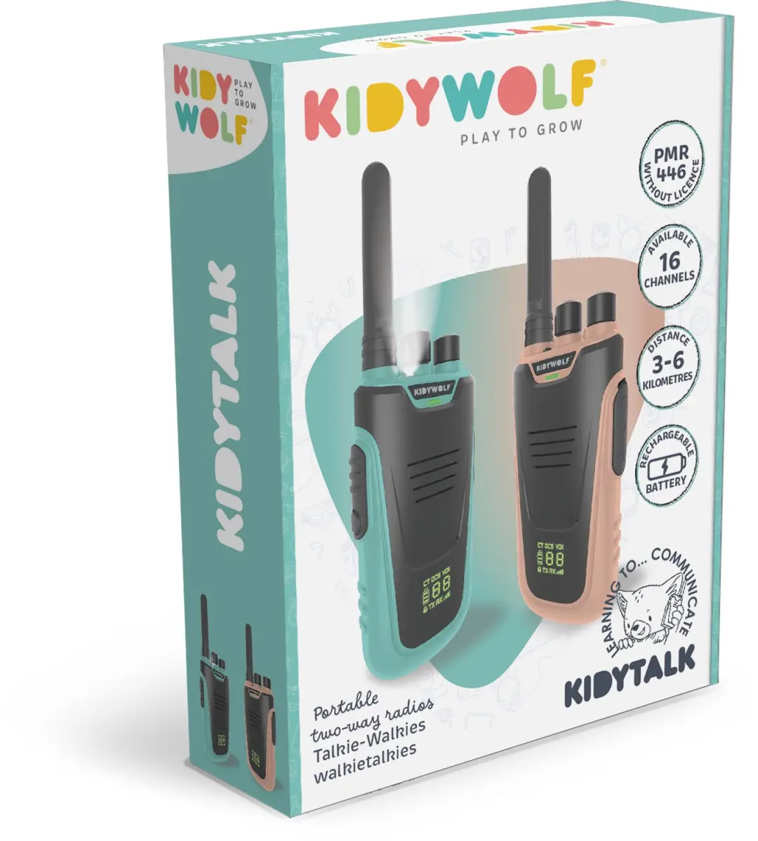 Kidywolf KIDYTALK Walkietalkies - 2 stuks - 6 km - Nude & Cyan - afbeelding 6 van 6