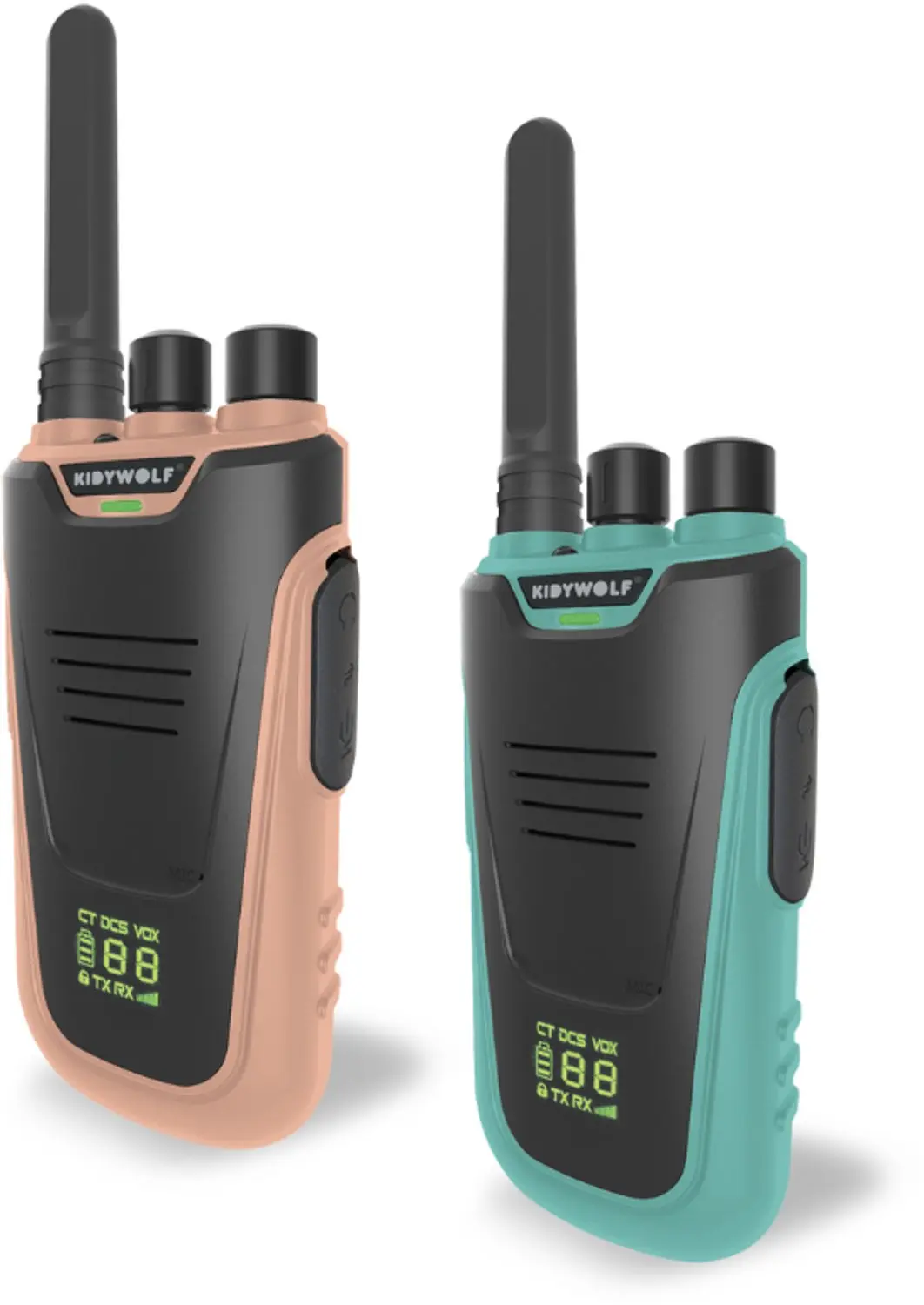 Kidywolf KIDYTALK Walkietalkies - 2 stuks - 6 km - Nude & Cyan - afbeelding 2 van 6