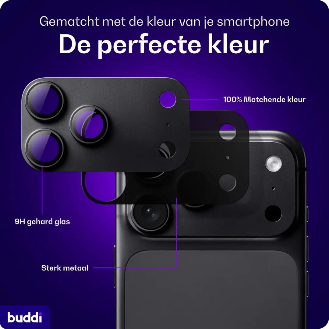 Buddi Focus Full Camera Protector iPhone 18 Pro Max - Matched Zwart - afbeelding 5 van 6