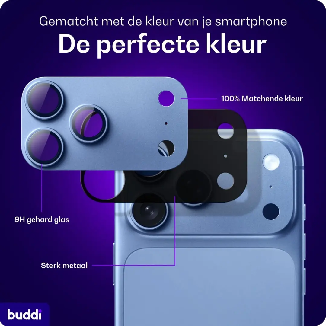 Buddi Focus iPhone 18 Pro Max Full Camera Protector - Matched Blauw - afbeelding 3 van 6