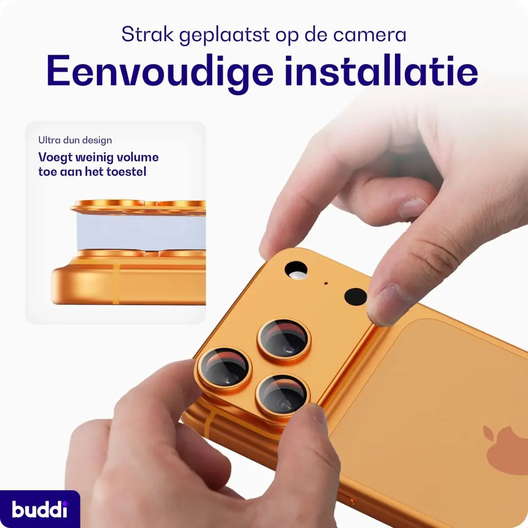 Buddi Focus Apple iPhone 17 Pro Full Camera Protector - Matched Oranje - afbeelding 3 van 6