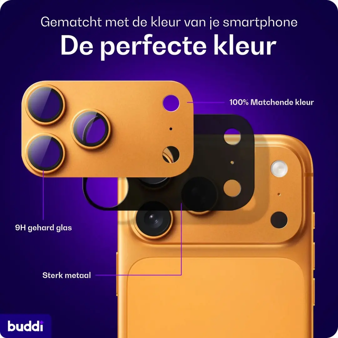 Buddi Focus Apple iPhone 17 Pro Max Full Camera Protector - Matched Oranje - afbeelding 5 van 6