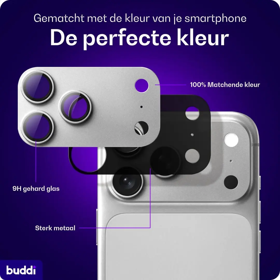 Buddi Focus Camera Protector iPhone 17 Pro Max - Matched Zilver - afbeelding 5 van 6