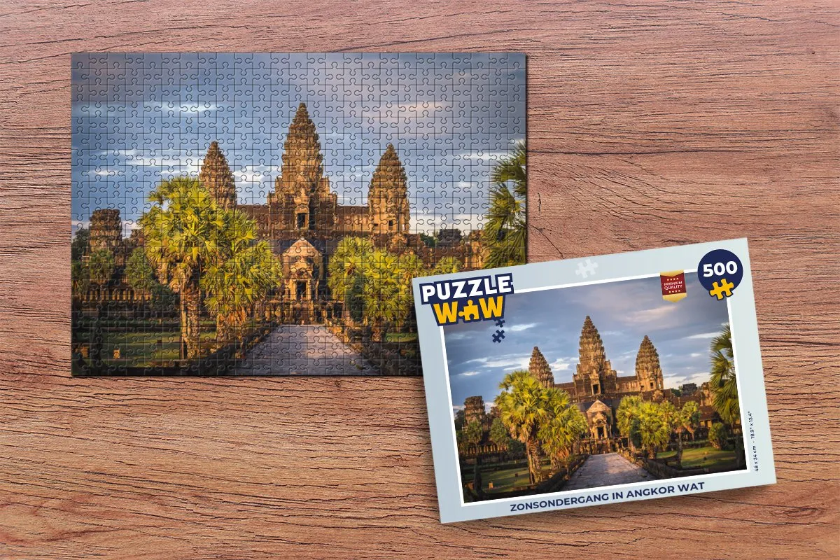 PuzzleWow Zonsondergang in Angkor Wat Legpuzzel 500 Stuks - Multicolor
