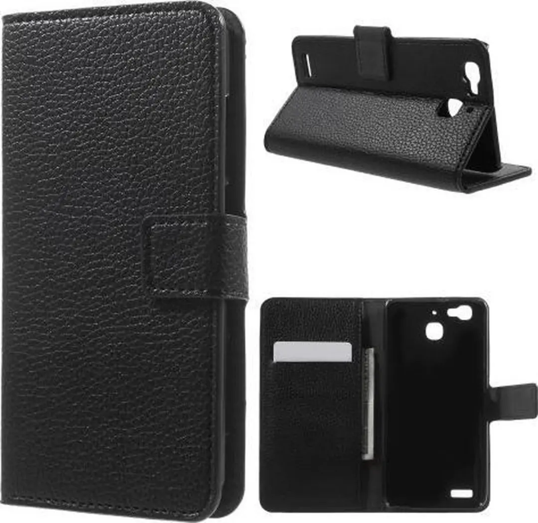 Grain litchi lederlook wallet hoesje Geschikt voor: Huawei P9 zwart