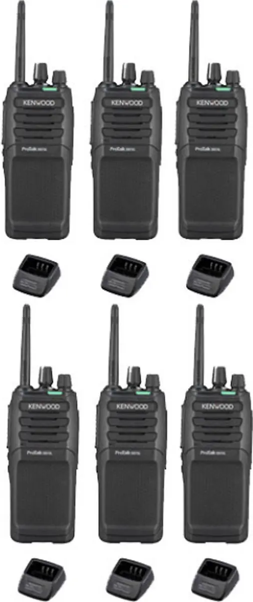 Set van 6 Kenwood TK-3701D IP55 Portofoon met tafellader