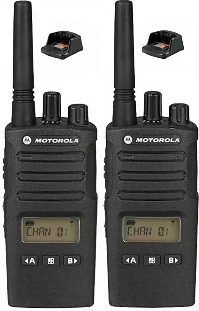 Set van 2 Motorola XT460 IP55 PMR446 Portofoon met display en tafellader