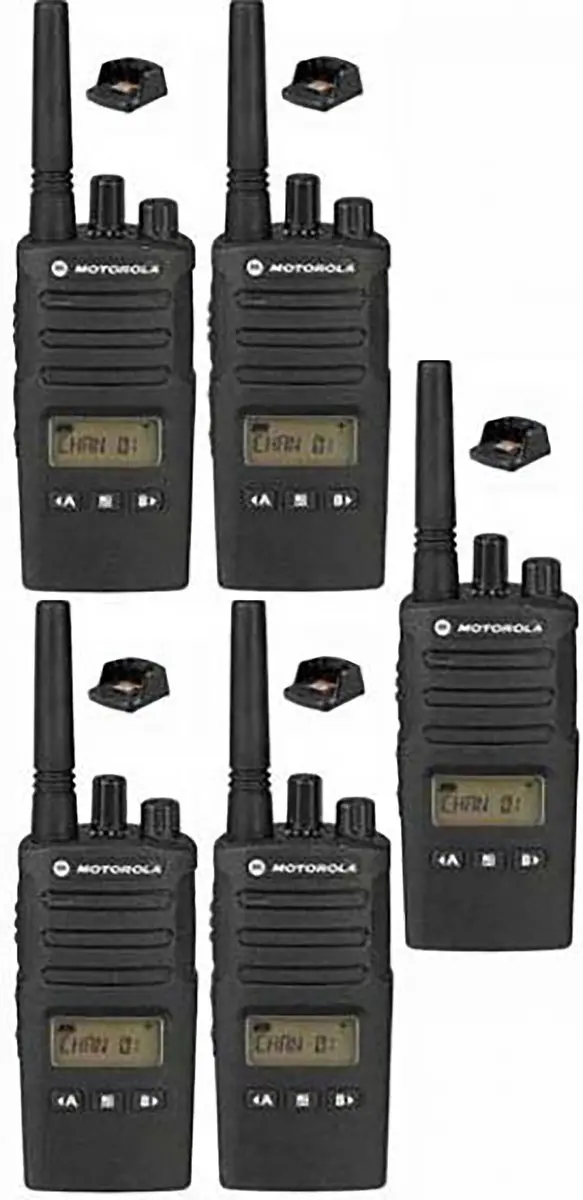 Set van 5 Motorola XT460 IP55 PMR446 Portofoon met tafellader
