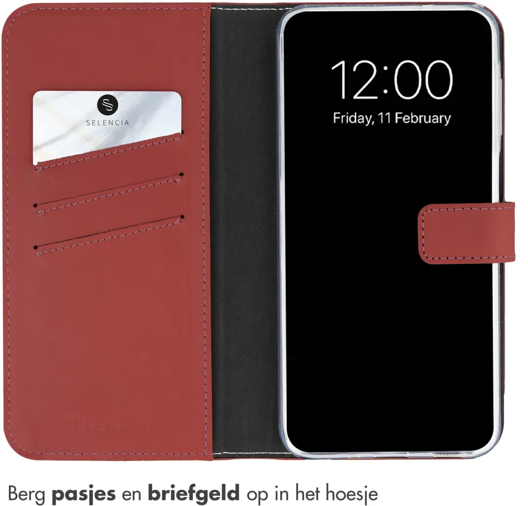 Selencia Echt Lederen Bookcase Hoesje Samsung Galaxy A27 Rood - afbeelding 3 van 5