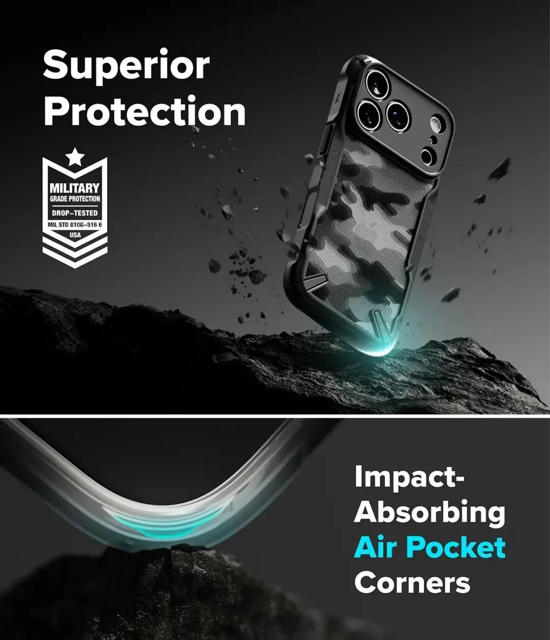 Ringke Fusion X Hoesje iPhone 18 Pro Max / 17 Pro Max Camo Zwart - afbeelding 2 van 6