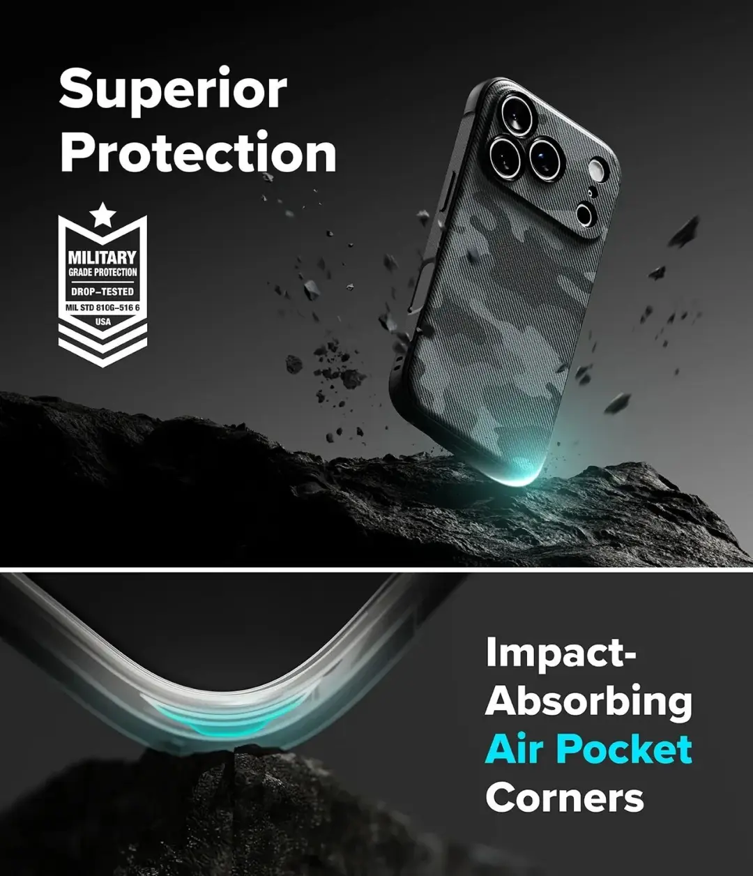 Ringke Onyx Magnetic Hoesje iPhone 18 Pro Max - Camo Zwart - afbeelding 5 van 6