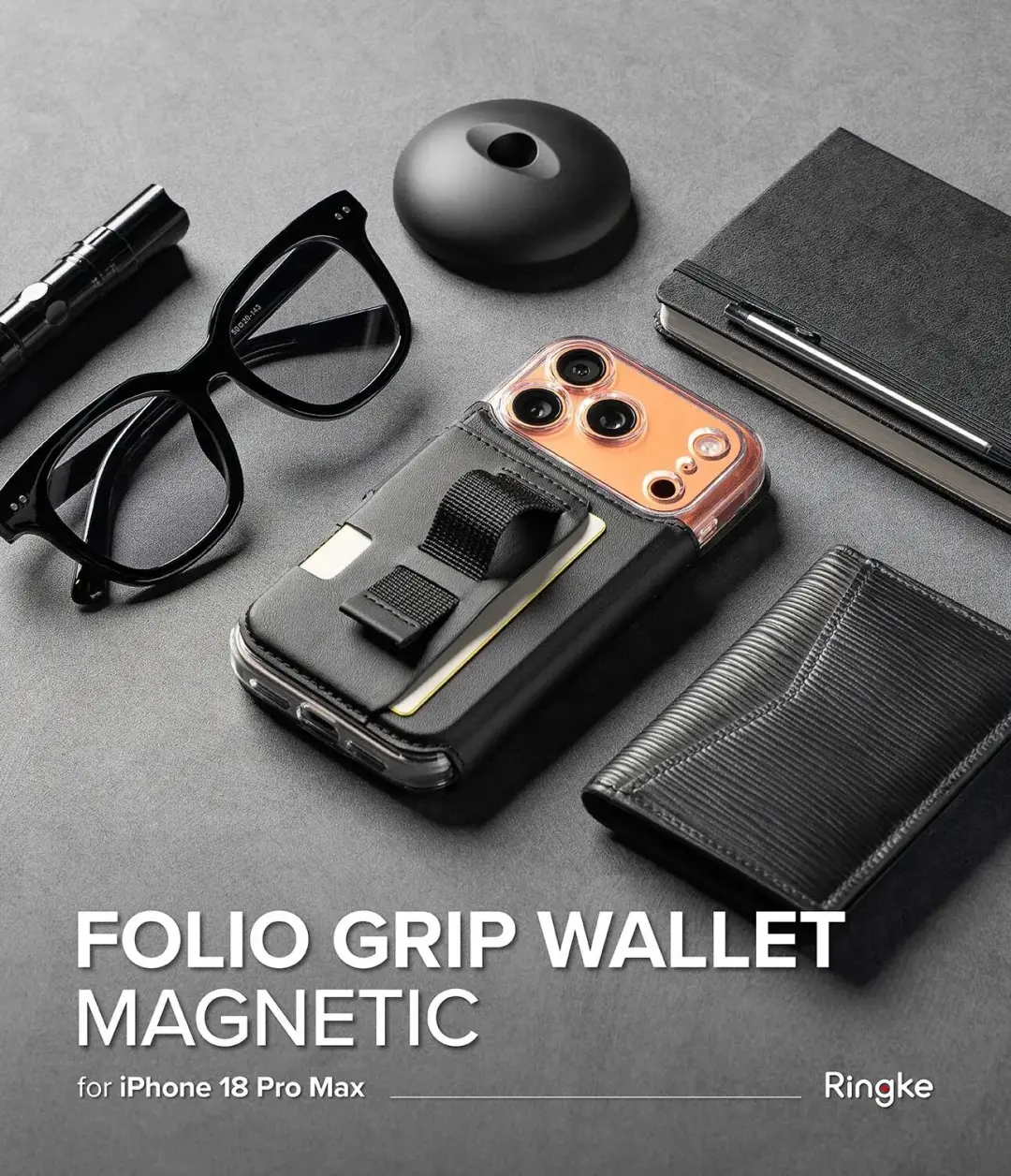 Ringke Folio Grip Wallet Magnetic iPhone 18 Pro Max hoesje - Zwart - afbeelding 4 van 6