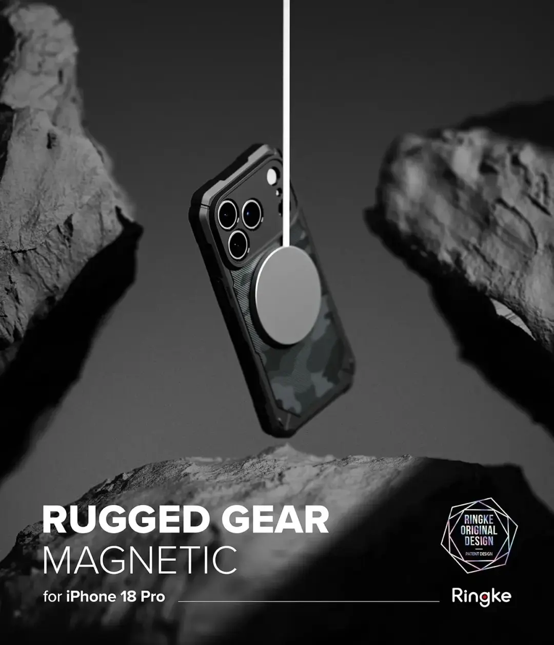 Ringke Rugged Gear Magnetic iPhone 18 Pro hoesje - Camo Zwart - afbeelding 5 van 6