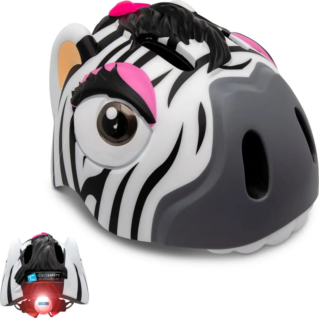 Crazy Safety Zebra Kinderfietshelm - Zwart/Wit - afbeelding 2 van 6