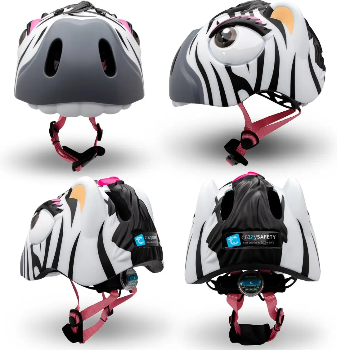 Crazy Safety Zebra Kinderfietshelm - Zwart/Wit - afbeelding 3 van 6