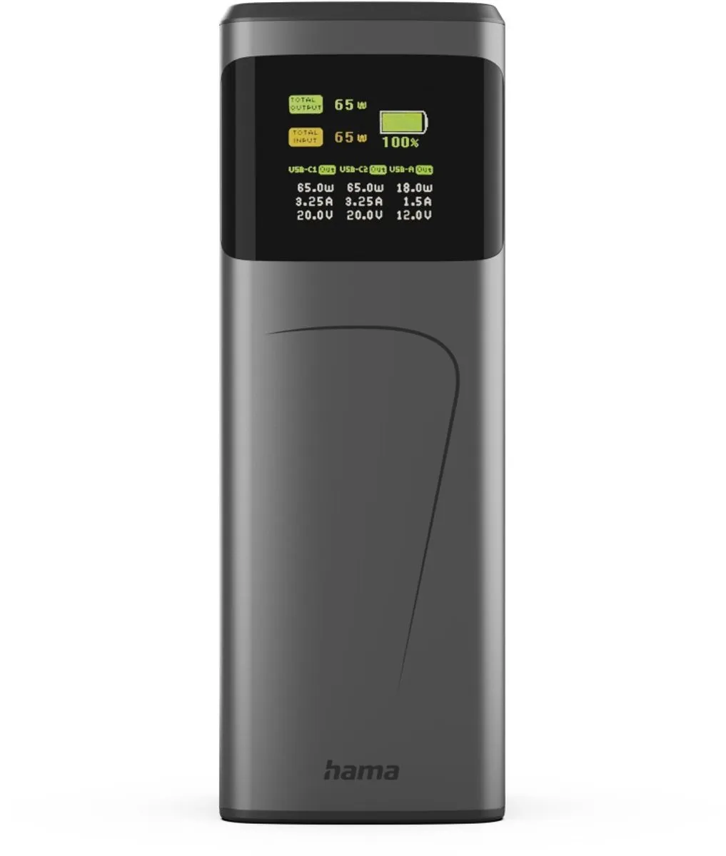 Hama Powerbank 20000mAh 65W - 2x USB-C 1x USB-A - Grijs