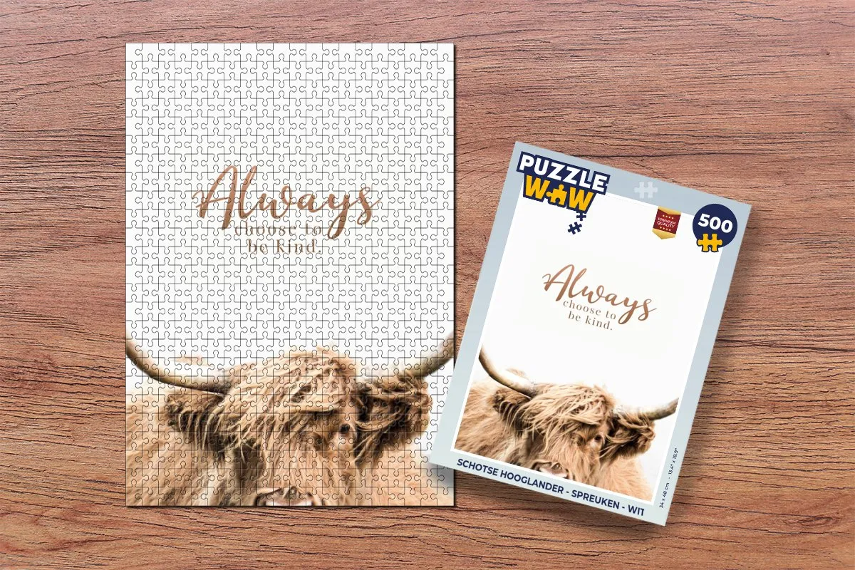 PuzzleWow Schotse Hooglander Legpuzzel 500 Stuks - Wit